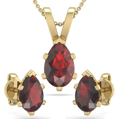 Pear Garnet Necklace & Earring Jewelry Set in 14k Yellow Gold Plated Sterling Silver