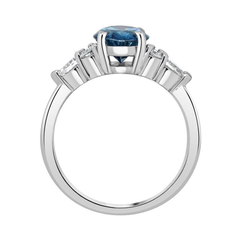 Blue Oval-Cut Lab Grown 2 3/8ctw. Diamond with Pear-Shaped Brilliant-Cut Accents Engagement Ring in 14k White Gold image number null