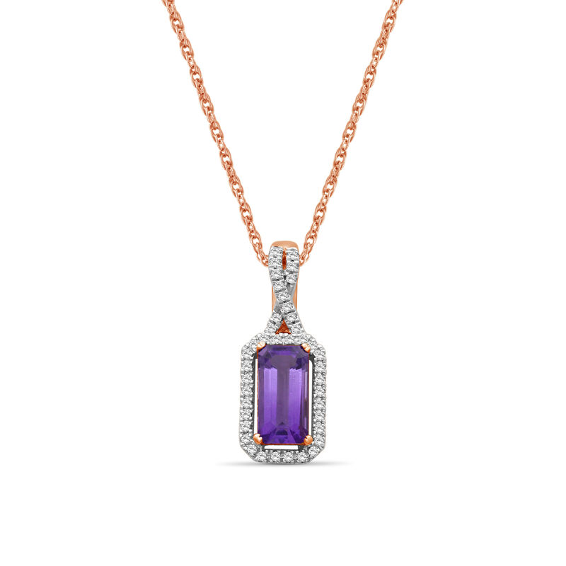 Emerald-Cut Elongated Amethyst & Diamond Pentand in 10k Rose Gold image number null