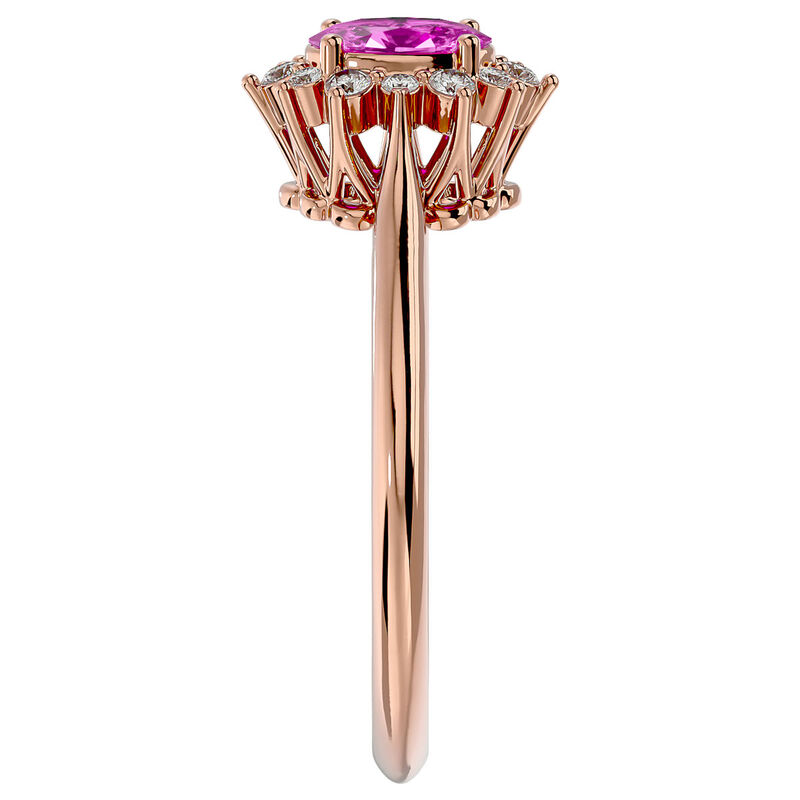 Oval-Cut Pink Sapphire & Diamond Halo Ring in 14k Rose Gold image number null