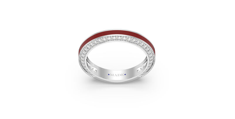 Brilliant-Cut Lab Grown Diamond on Both Sides Red Ceramic Band in Sterling Silver image number null