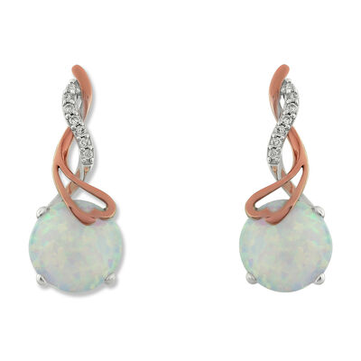 Created Opal & Diamond Twist Drop Earrings in 10k Rose & White Gold