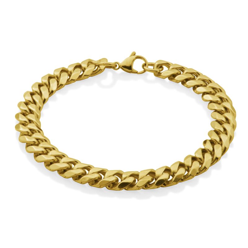 Cuban Curb Link Bracelet in Stainless Steel Gold IP 9" image number null