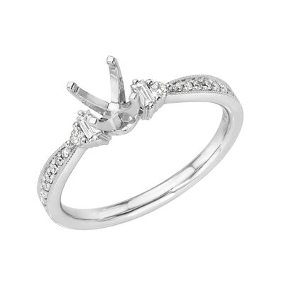 1/3ctw. Baguette & Brilliant-Cut Diamond Three-Stone Plus Engagement Semi-Mount in 14k White Gold