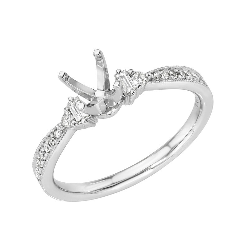 1/3ctw. Baguette & Brilliant-Cut Diamond Three-Stone Plus Engagement Setting in 14k White Gold image number null
