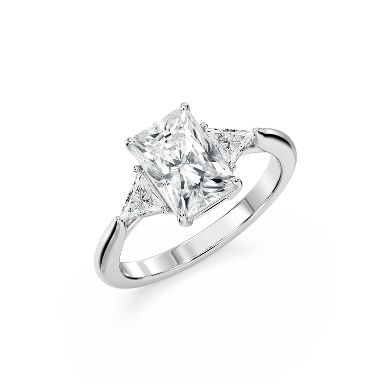 Radiant Lab Grown Diamond 2 1/2ctw. Three Stone Engagement Ring in 14k White Gold image number null