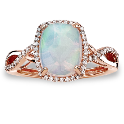 JK Crown® Opal & Diamond Halo Twist Ring in 10k Rose Gold