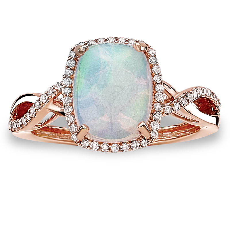 JK Crown Opal & Diamond Halo Twist Ring in Rose Gold image number null