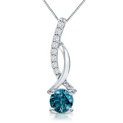 Genuine 1/2ctw. Blue Diamond Pendant in 14k White Gold
