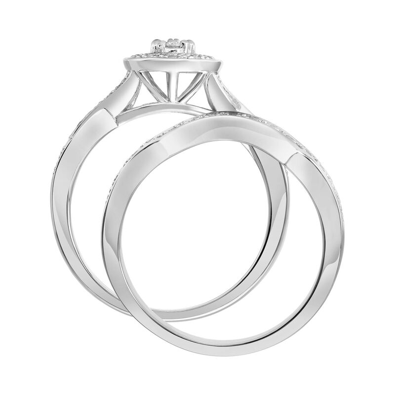 Brilliant-Cut 1/4ctw. Diamond Oval Shaped Bridal Set in Sterling Silver image number null