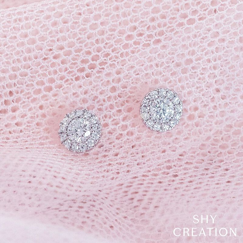 Shy Creation 0.24 ctw Diamond Halo Stud Earrings in 14k White Gold image number null