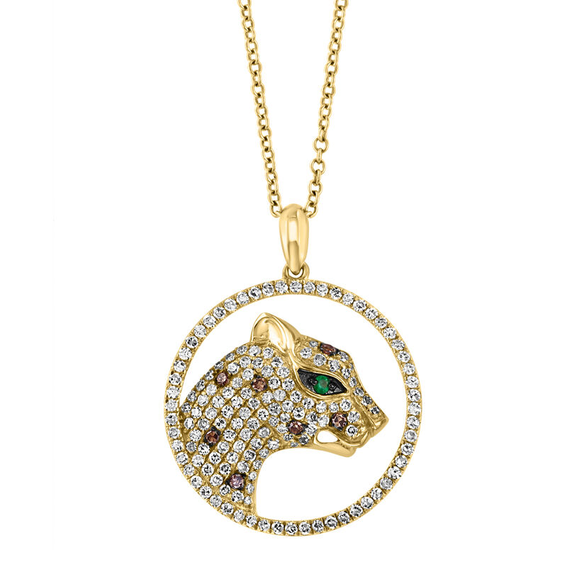 EFFY .63ctw. White Espresso Panther Pendant in 14k Yellow Gold image number null