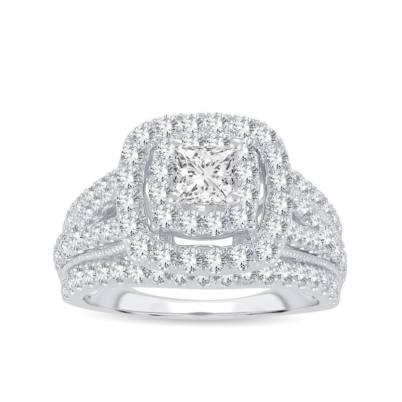 Lab Grown Princess-Cut Diamond 2ctw. Cushion Halo Engagement Ring in 10k White Gold image number null