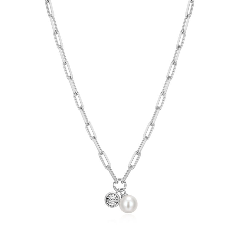 Cultured Pearl & Lab Grown Diamond Necklace in Sterling Silver image number null