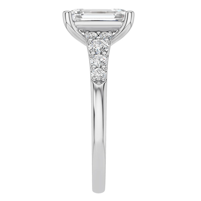 Radiant Lab Grown Diamond 3 1/3ctw. Tapered Diamond Shank Engagement Ring in 14k White Gold image number null