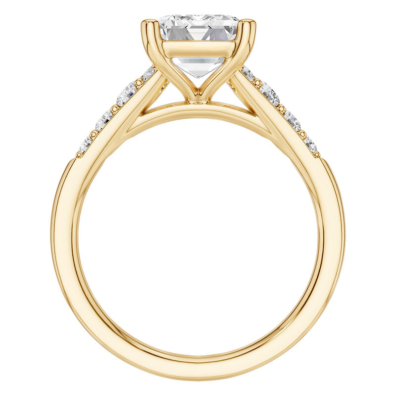 Radiant Lab Grown Diamond 3 1/3ctw. Tapered Diamond Shank Engagement Ring in 14k Yellow Gold image number null