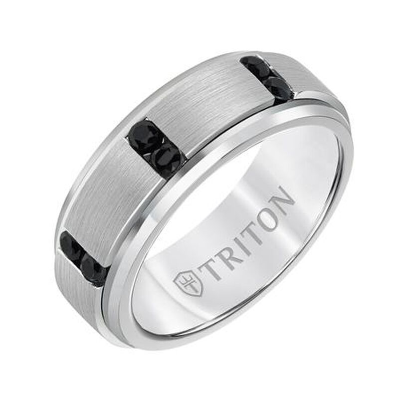 Triton White Tungsten 8mm Wedding Band with Sapphires image number null