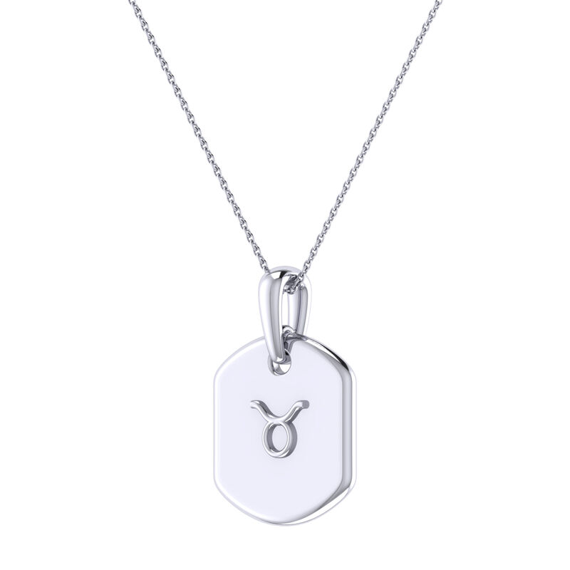 Diamond and Emerald Taurus Constellation Zodiac Tag Necklace in Sterling Silver image number null