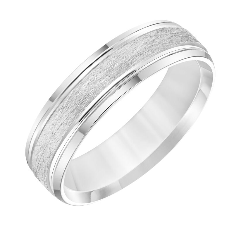 Brushed Finish Wedding Band with High Polished Line Detail in 14k White image number null