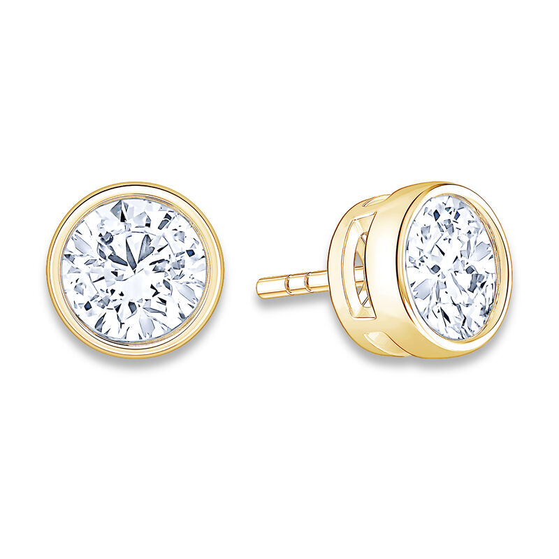 Brilliant-Cut Lab Grown 2ctw. GH SI1 Diamond Bezel Stud Earrings in 14k Yellow Gold image number null