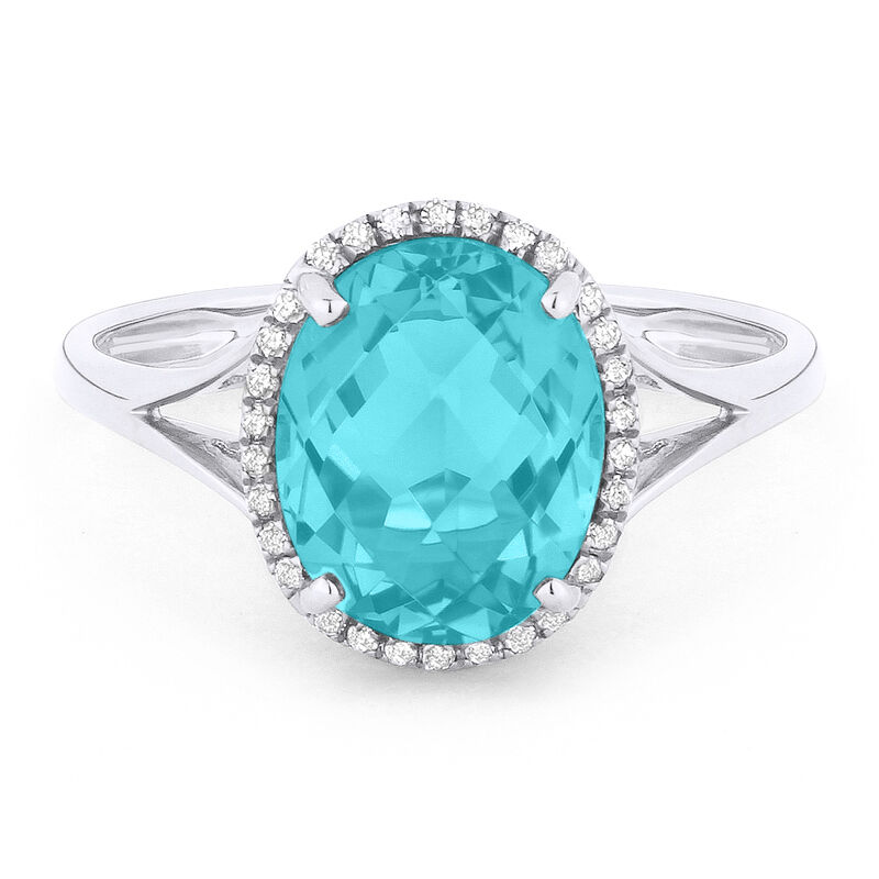 Fiji Blue Created Oval Spinel & Diamond Ring in 14k White Gold image number null