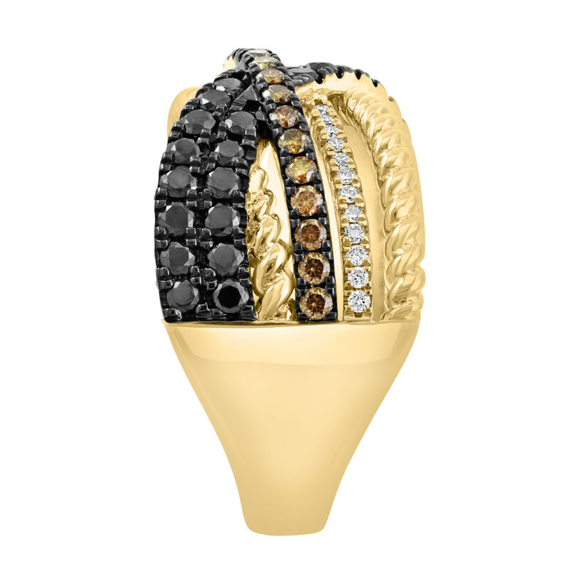 EFFY .97ctw. Diamond White Black Espresso Crossover Fashion Ring in 14k Yellow Gold image number null