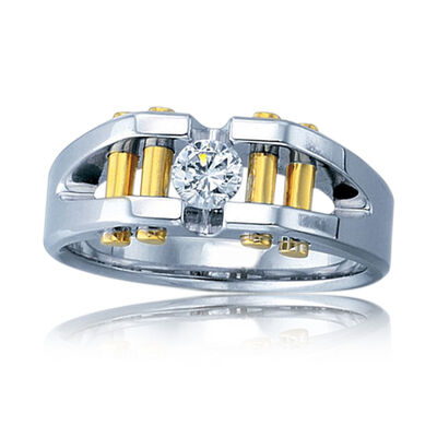 Men's 3/8ct. Diamond Solitaire Ring in 10k White & Yellow Gold