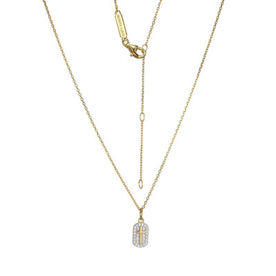Brilliant-Cut Lab Grown .16ctw. Diamond Cross Dog Tag Pendant in Gold Plated Sterling Silver