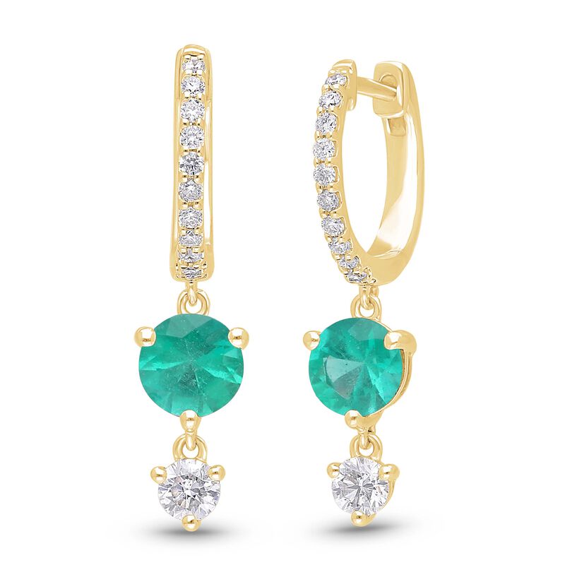 Created Emerald & Lab Grown Diamond Hoop Dangle Earrings in 10k Yellow Gold image number null