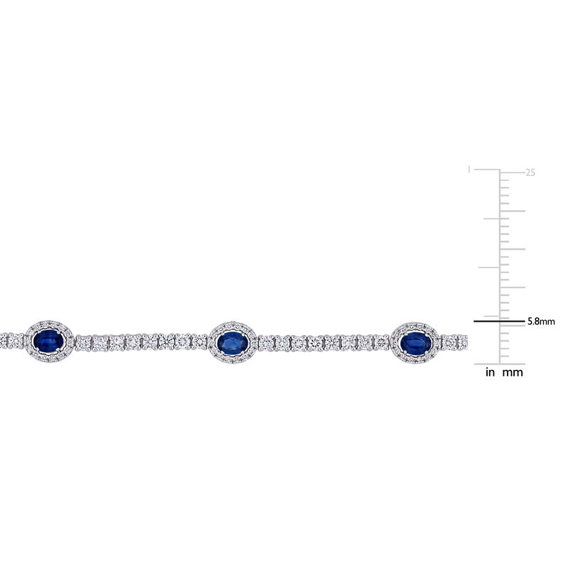 Oval Sapphire & Diamond Halo Station Bracelet in 14k White Gold image number null