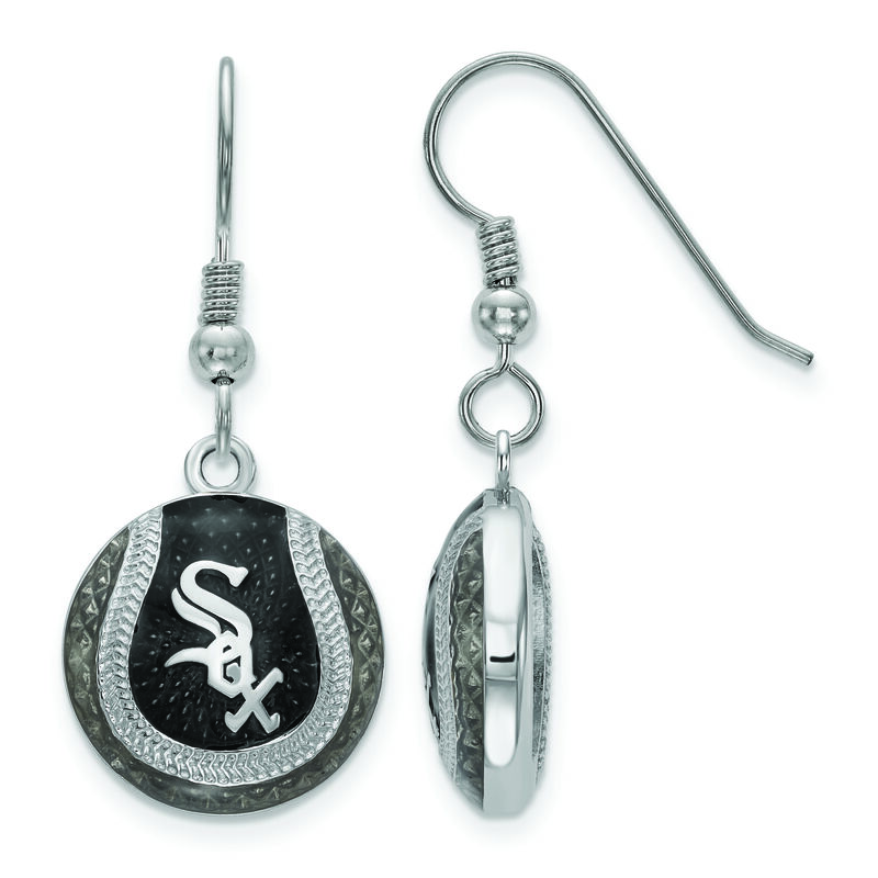 Chicago White Sox Domed Enameled Dangle Baseball Earrings in Sterling Silver image number null