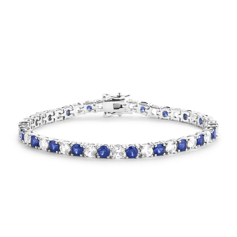 Created White & Blue Sapphire Gemstone Tennis Bracelet in Sterling Silver  image number null