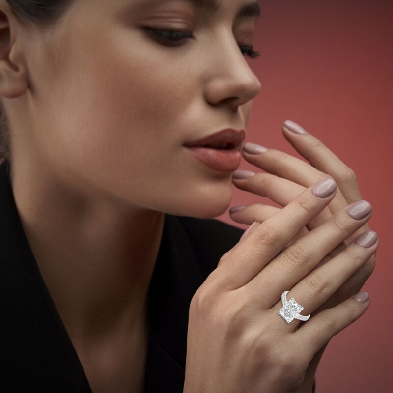 Radiant Lab Grown Diamond 7 3/4ctw. Hidden Halo Engagement Ring in 14k White Gold image number null