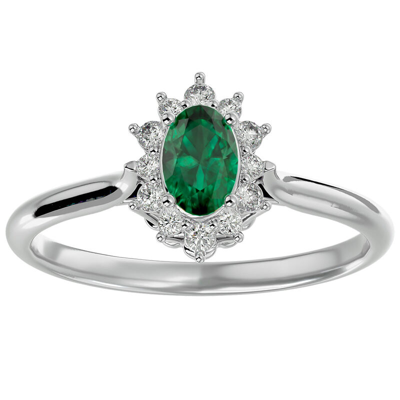 Oval-Cut Emerald & Diamond Halo Ring in Sterling Silver image number null