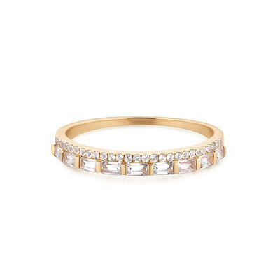 White Topaz Double Band in 14k Yellow Gold