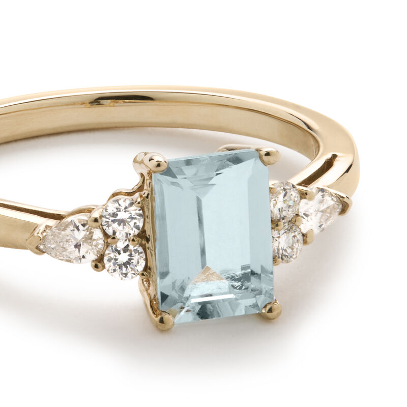 Emerald-Cut Aquamarine & Pear-Shaped Lab Grown Diamond Ring in 10k Yellow Gold image number null