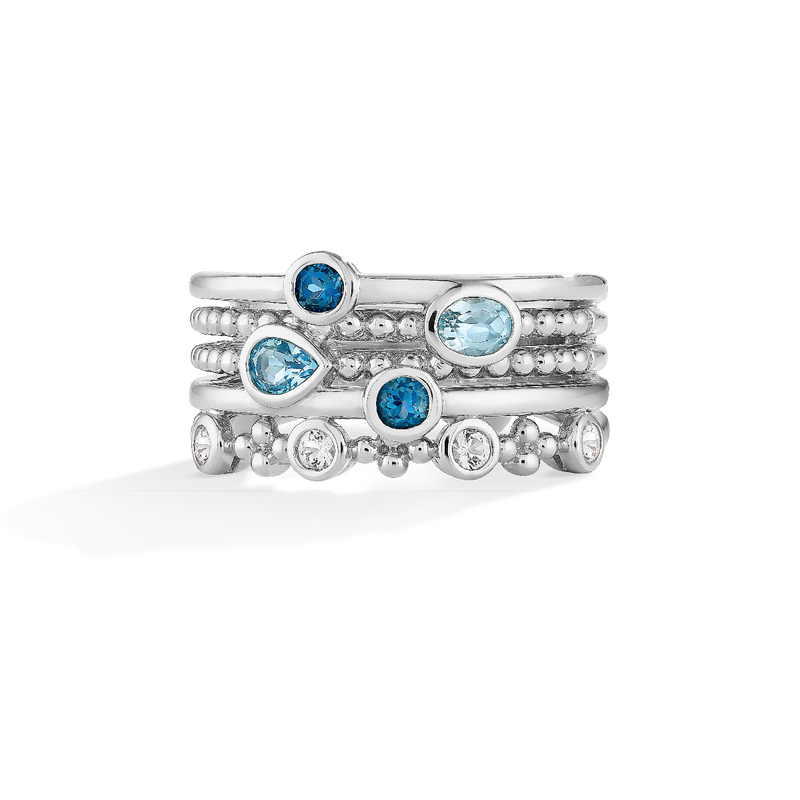 White & Blue Topaz Multi Stack Band in Sterling Silver image number null