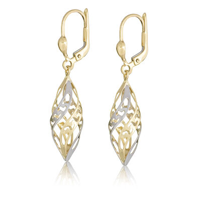 Marquise Cage Twist Dangle Earrings in 14k Two-Tone Gold