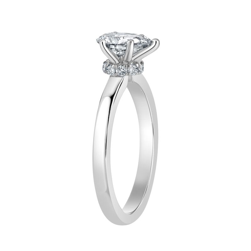 Pear-Shaped Lab Grown 1/2ctw. FG VS Diamond Ribbon Halo Solitaire Engagement Ring in 14k White Gold image number null
