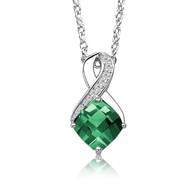 Created Emerald & Diamond Birthstone Pendant in Sterling Silver image number null