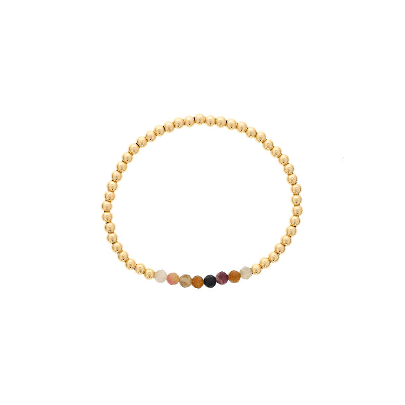 Multi-Color Tourmaline Birthstone Beaded Bracelet Gold Filled image number null