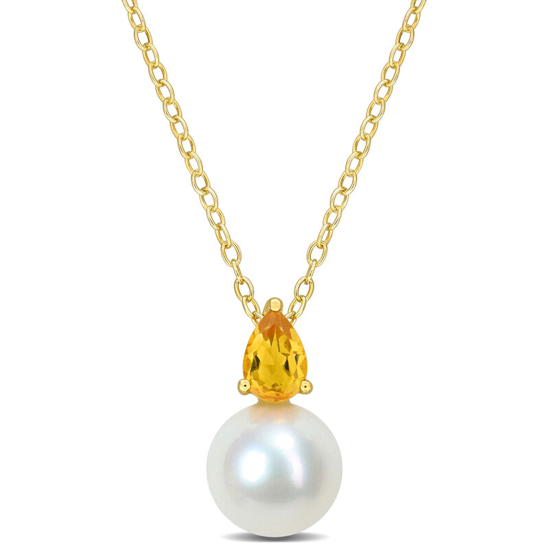 Citrine & Freshwater Cultured Pearl Necklace in Gold Plated image number null
