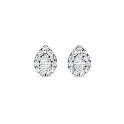 Pear-Shaped 1 1/2ctw. Lab Grown Diamond Halo Stud Earrings in 14k White Gold