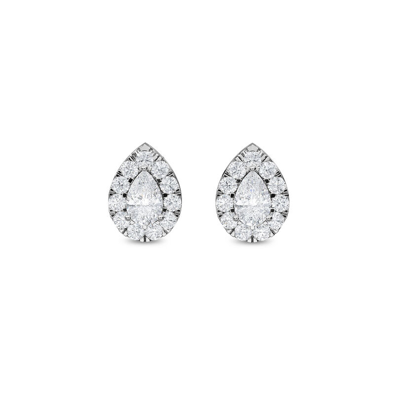Pear-Shaped 1 1/2ctw. Lab Grown Diamond Halo Stud Earrings in 14k White Gold image number null