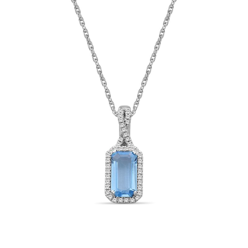 Emerald-Cut Elongated Blue Topaz & Diamond Pendant in 10k White Gold image number null