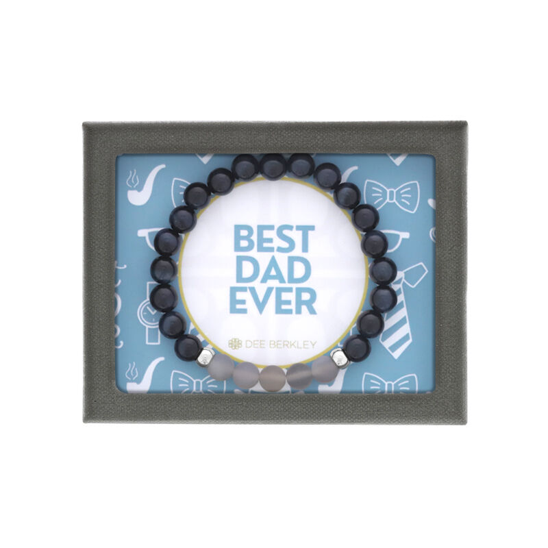 "Best Dad Ever" 8mm Midnight Tiger Eye With 8mm Smokey Quartz 8" Bracelet image number null