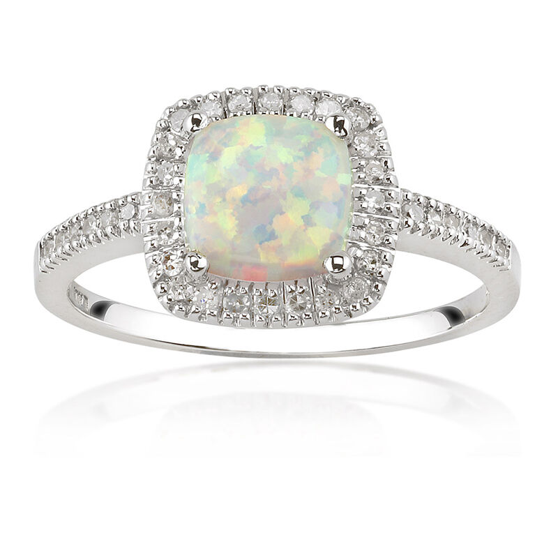 Created Opal with Diamond Halo Ring in 10K White Gold image number null