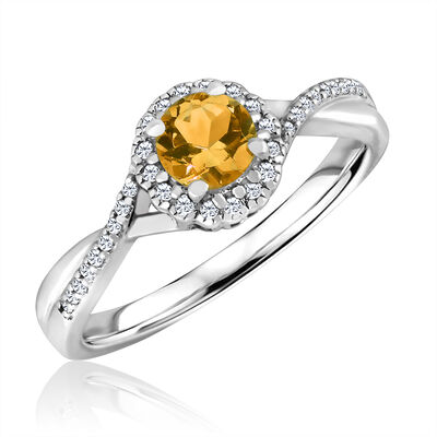 Round-Cut Citrine & Diamond Infinity Ring in Sterling Silver