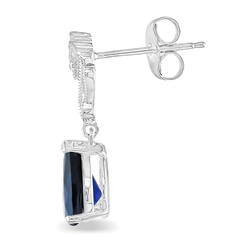 Pear Shape Created Sapphire & Diamond Dangle Earrings in 10k White Gold image number null