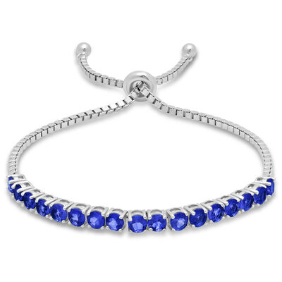 Blue Sapphire Adjustable Bolo Bracelet in Sterling Silver